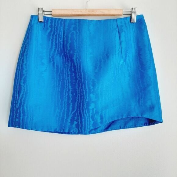 ONLY Ara Satin Jaquard Asymmetrical Hem Mini Skirt Blue Sz M - Picture 12 of 12
